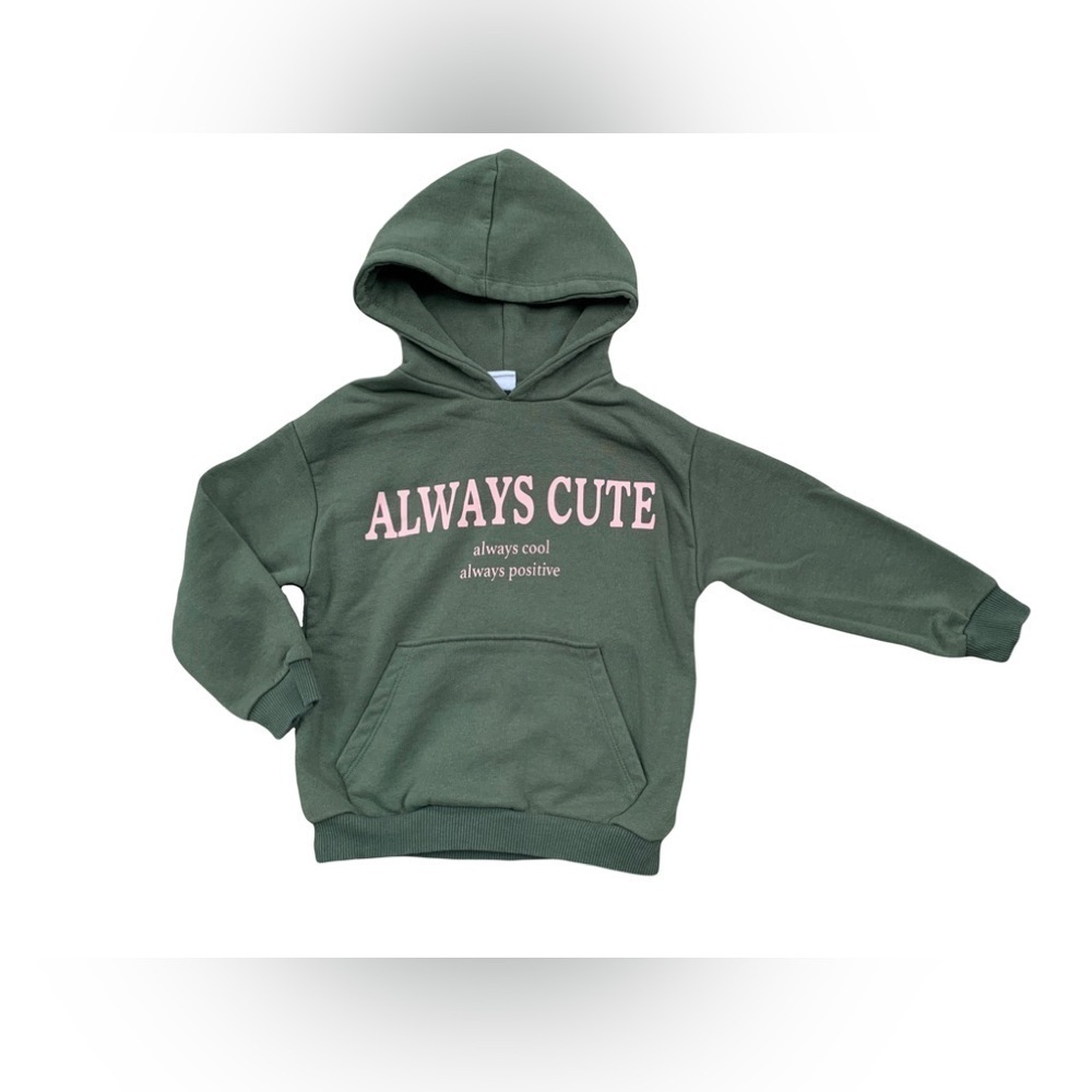 Zara Size 6 Olive Green Always Cute Hoodie Sweatshirt